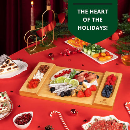 ROYAL CRAFT WOOD Extra Large Cheese Board - Bamboo Cheese Board and Knife Set - Charcuterie Board Set, Charcuterie Platter & Serving Tray