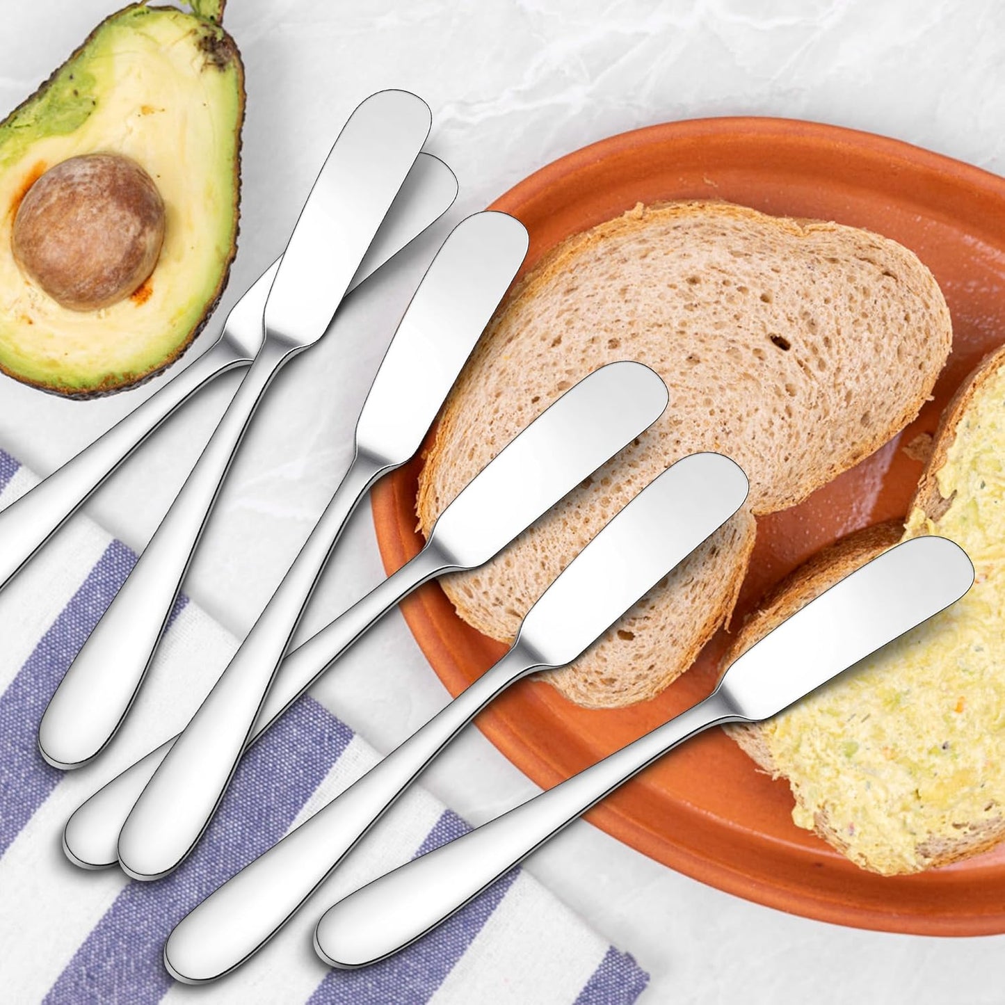 E-far Butter Spreader Knife Set of 6, 7-Inch Stainless Steel Cheese Dessert Knives for Kitchen Restaurant Party, Mirror Silver, Smooth Rounded Handle