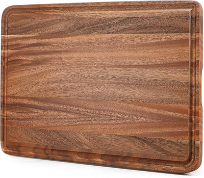 Acacia Wood Cutting Board for Kitchen - Caperci Organic Wooden Chopping Serving Board with Deep Juice Groove for Meat (Butcher Block) Veggies, Fruit and Cheese, 17 x 12"