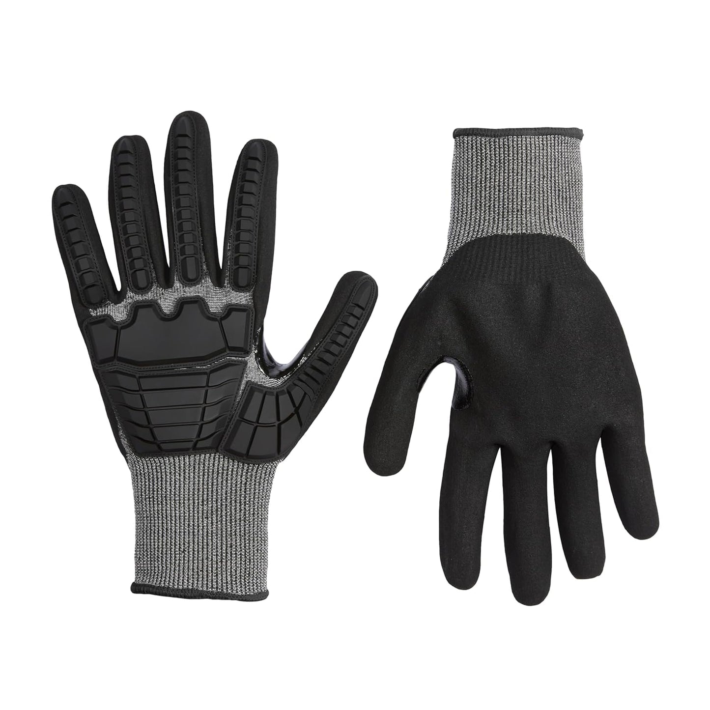 Amazon Basics Cut Level A2, Abrasion ANSI Level A4, Impact Protection Work Gloves, Touchscreen Compatible, 15G Sandy Nitrile Palm, Cut-Resistant, Pack of 100 Pairs, Black, Size XX-Small