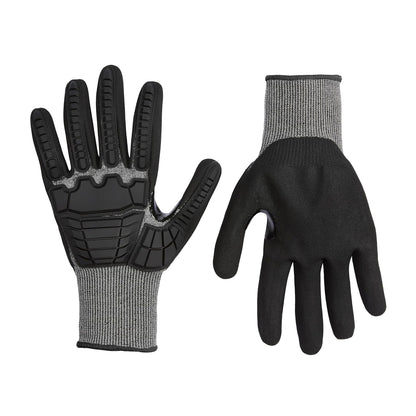 Amazon Basics Cut Level A2, Abrasion ANSI Level A4, Impact Protection Work Gloves, Touchscreen Compatible, 15G Sandy Nitrile Palm, Cut-Resistant, Pack of 100 Pairs, Black, Size XX-Small
