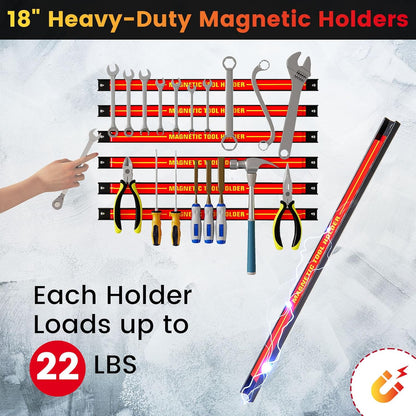 Goplus 6PCS 18" Magnetic Tool Holder, Wall Mounted 176LBS Capacity Magnetic Tool Organizer, Heavy Duty Metal Tool Rack, Tool Magnet Bar, Magnetic Tool Holder Strip for Garage Workshop