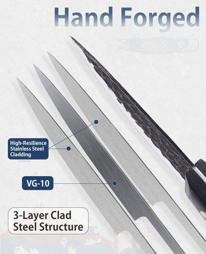 3.7 Inch Hand Forged Paring Knife, VG10 High Carbon 3-Layer Clad Steel Small Kitchen Knife, Ultra Sharp Full Tang for Peeling, Slicing & Delicate Prep, Gift Box for Men & Women
