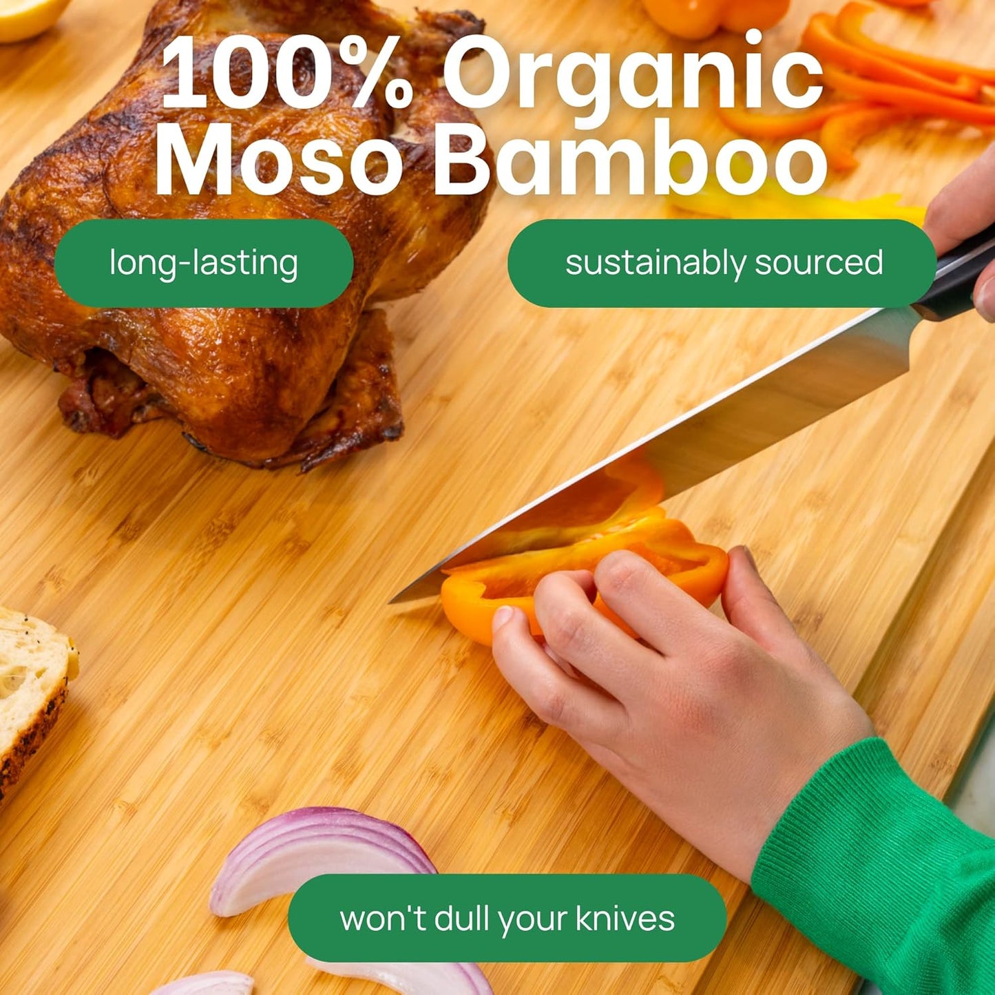 Greener Chef 30 x 20 Organic Extra Large Cutting Board with Lifetime Replacements – Wood Bamboo Chopping Board - Wooden Butcher Block Cutting Board for Carving Turkey, Grilling Brisket and BBQ