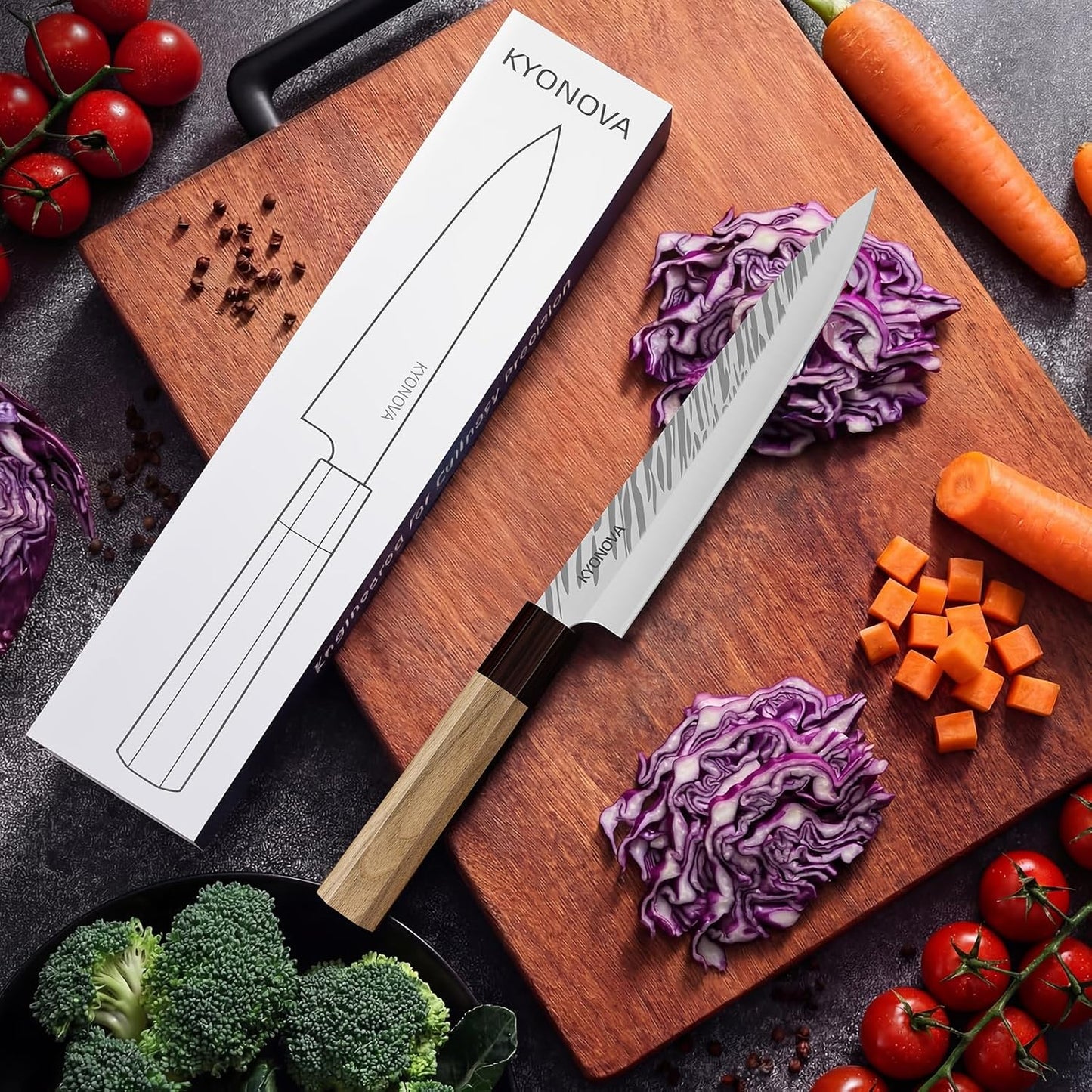 7 Inch Santoku Knife, 9-Layer VG10 High Carbon Steel Multipurpose Japanese Kitchen Knife, Sharp Steak Knife & Brisket Knife with Rosewood Handle for cutting meat for Home & Restaurant