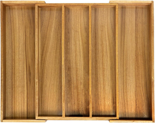 VaeFae Bamboo Drawer Organizer, Expandable Silverware Drawer Organizer, Cutlery Tray with Dividers for Kitchen Utensils, Medium