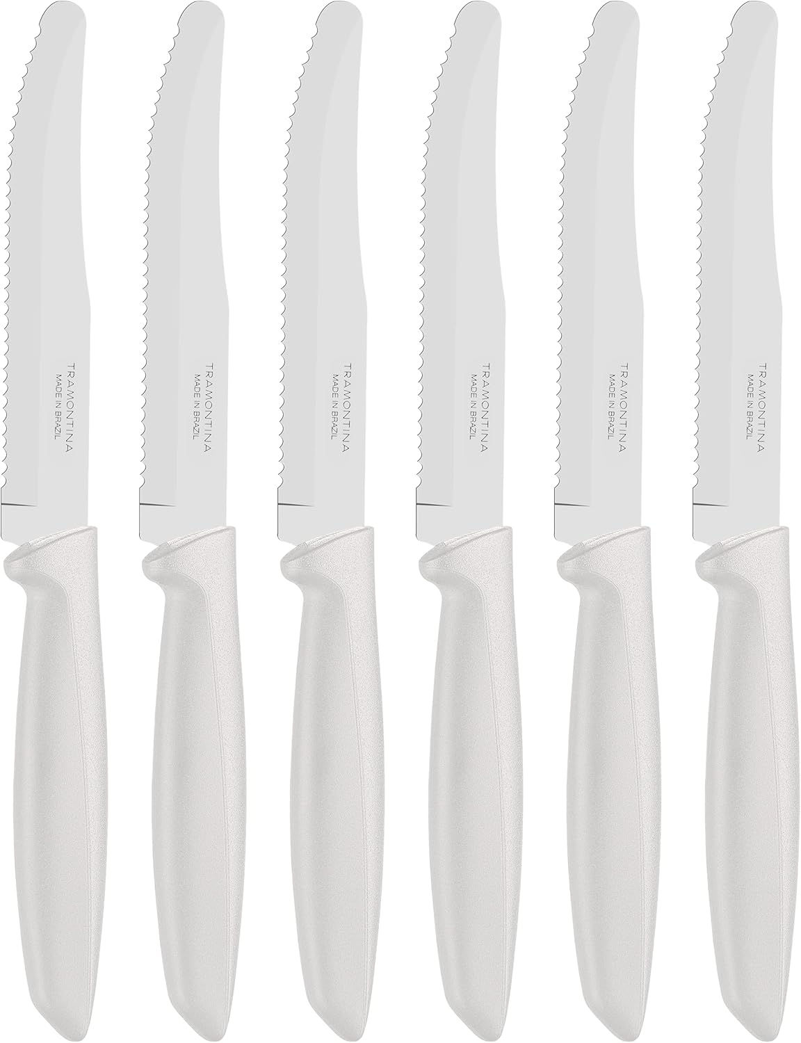 Tramontina Kitchen Knives Set of 6, Serrated Fruit Tomato Cooking Knife, Vegetable Chopper Peeler, Stainless Steel, Multipurpose, Pointed Tip, Brown, 23498454