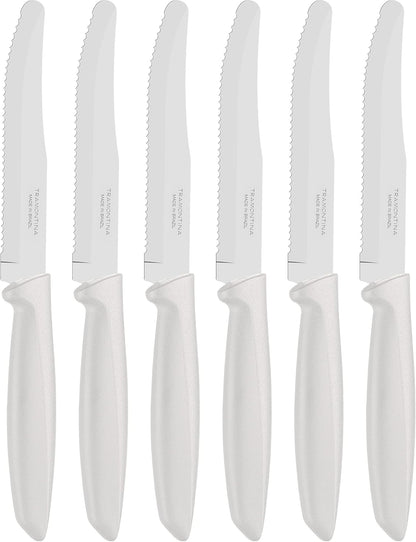 Tramontina Kitchen Knives Set of 6, Serrated Fruit Tomato Cooking Knife, Vegetable Chopper Peeler, Stainless Steel, Multipurpose, Pointed Tip, Brown, 23498454