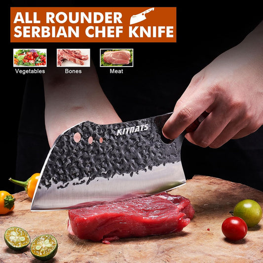 3PCS Hand Forged butcher knife Razor Sharp knife set Serbian Chef Knife Meat Cleaver Boning Knife Kitchen knife Set for Meat Cutting Cooking BBQ Gift for Men Women