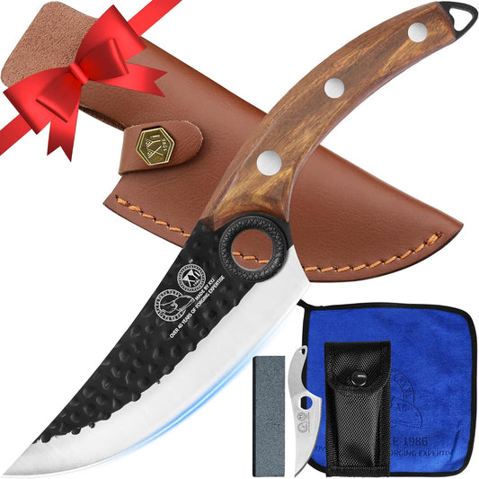 XYJ FULL TANG 6 Inch Stainless Steel Boning Knife Chef Fishing Knives Carry Leather Sheath Outdoor Cooking Knives Meat Butcher Knife For Camping Kitchen or Outdoor BBQ