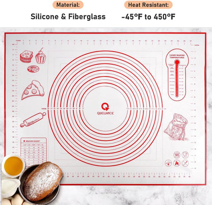 Silicone Pastry Baking Mat Dough - 16x24Inch Large Non Stick Slip Cookie Bread Rolling Mats Sheet, Kitchen Counter Kneading Cooking Board Pad Matt with Measurement for Pie Pizza Cookies Fondant Making