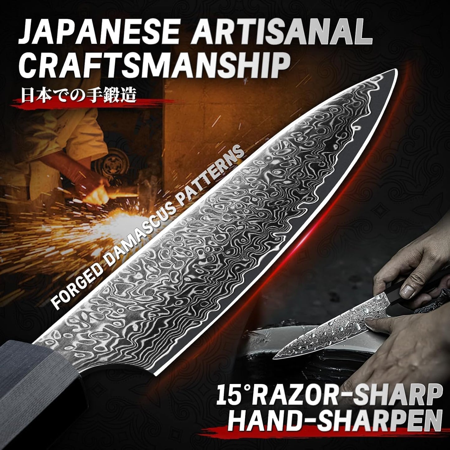TIVOLI Japanese Gyuto Knife 10 Inch– VG-10 Damascus Chef Knife with Razor Sharp Blade and Ergonomic Olive Wood Handle, Ideal for Meat, Vegetables & Daily Cooking