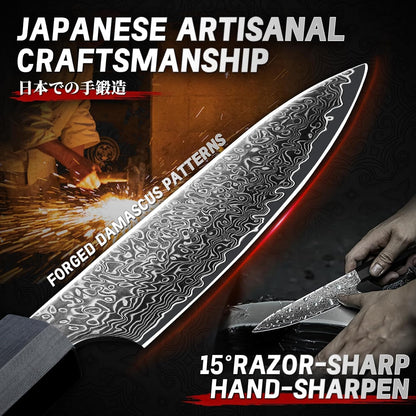 TIVOLI Japanese Gyuto Knife 10 Inch– VG-10 Damascus Chef Knife with Razor Sharp Blade and Ergonomic Olive Wood Handle, Ideal for Meat, Vegetables & Daily Cooking