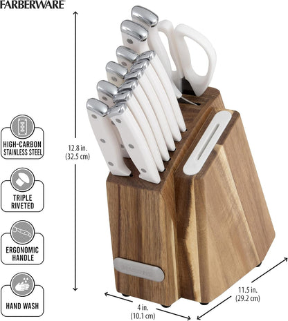 Farberware Edgekeeper Triple Riveted Slim Knife Block Set with Built in Sharpener, 14-Piece, Navy