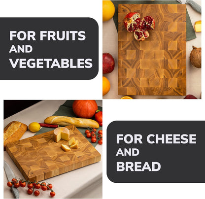 Butcher Block Cutting Board - 16x12 Inches Block Ash-tree Cutting End Grain Cutting Board - Meat Cutting Chopping Board - Thick Large Cutting Board for Kitchen - Heavy Duty Cutting Board