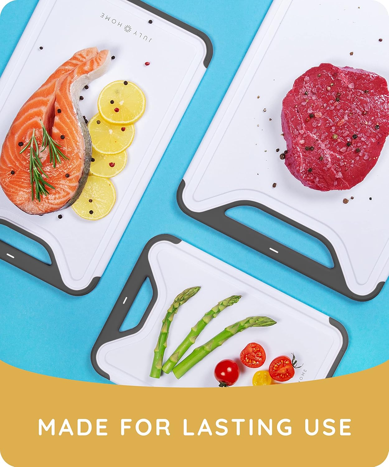 Cutting Boards for Kitchen, Plastic Cutting Board Set of 3, Dishwasher Safe Cutting Boards with Juice Grooves for Meat, Veggies, Fruits, Easy Grip Handle, Serveware Accessories (Gray)