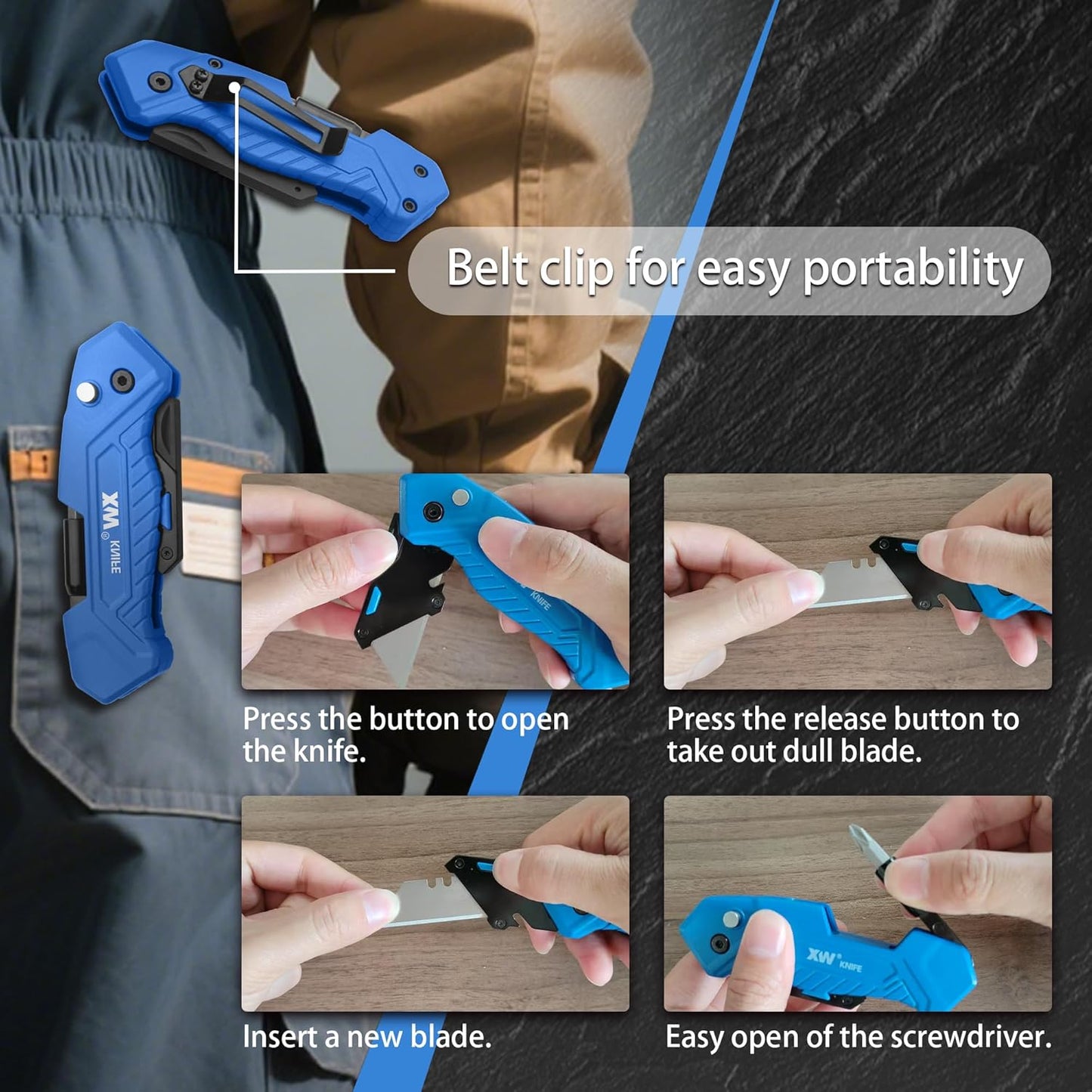 XW Folding Utility Knife with Screwdriver, Heavy Duty Zinc Alloy Lock-back Cutter