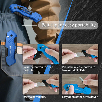 XW Folding Utility Knife with Screwdriver, Heavy Duty Zinc Alloy Lock-back Cutter