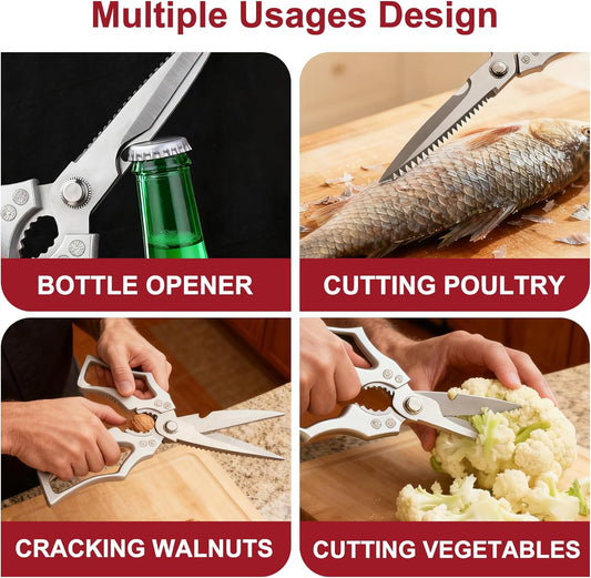 Heavy Duty Kitchen Scissors, High Carbon Stainless Steel Poultry Shears, Ultra Sharp Multi-Purpose Food Cutter with Jar Opener and Large Ergonomic Handles for Chicken, Meat, and BBQ