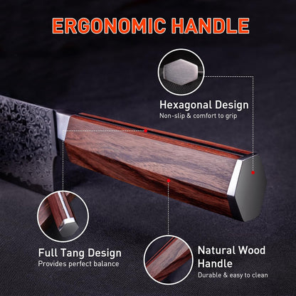 Steak Knives Set of 4 with In-Drawer Knife Block, 5 inch Damascus Steak Knife Set VG-10 Damascus Super Steel 67-Layer Non Serrated Steak Knives with Natural Wood Handle, Gift Box