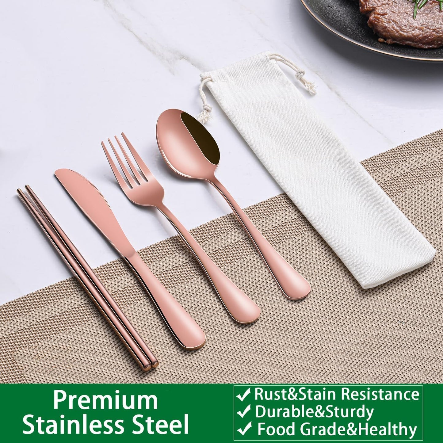 Rainbow Working Lunch Silveware Set,Reusable Travel Utensils Set With Case Includes Stainless Steel Chopsticks Knife Spoon And Fork,Camping Picnic Essentials