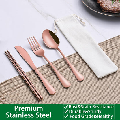 Rainbow Working Lunch Silveware Set,Reusable Travel Utensils Set With Case Includes Stainless Steel Chopsticks Knife Spoon And Fork,Camping Picnic Essentials