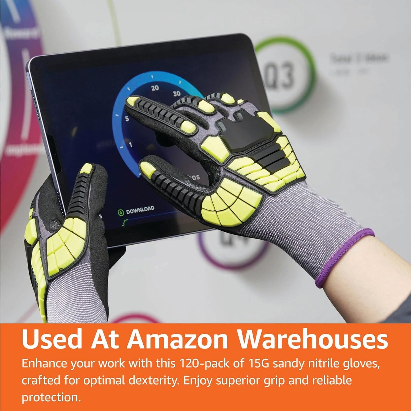 Amazon Basics Safety Work Gloves, Cut Level A1, Abrasion ANSI Level A4, Impact Resistant, Touch Screen Friendly, 15G Sandy Nitrile Palm, Yellow, Size X-Small, Pack of 120 Pairs