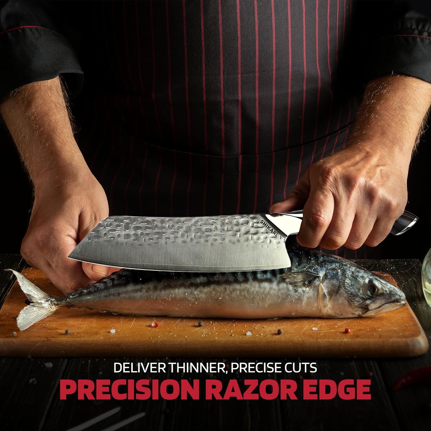 SHIKARI Santoku Knife 7 Inch – VG10 Super Sharp Vegetable Knife – Ergonomic Full Tang Chopping Knife with Pakkawood Handle – Japanese-Style Santoku Sharp Knives for Kitchen