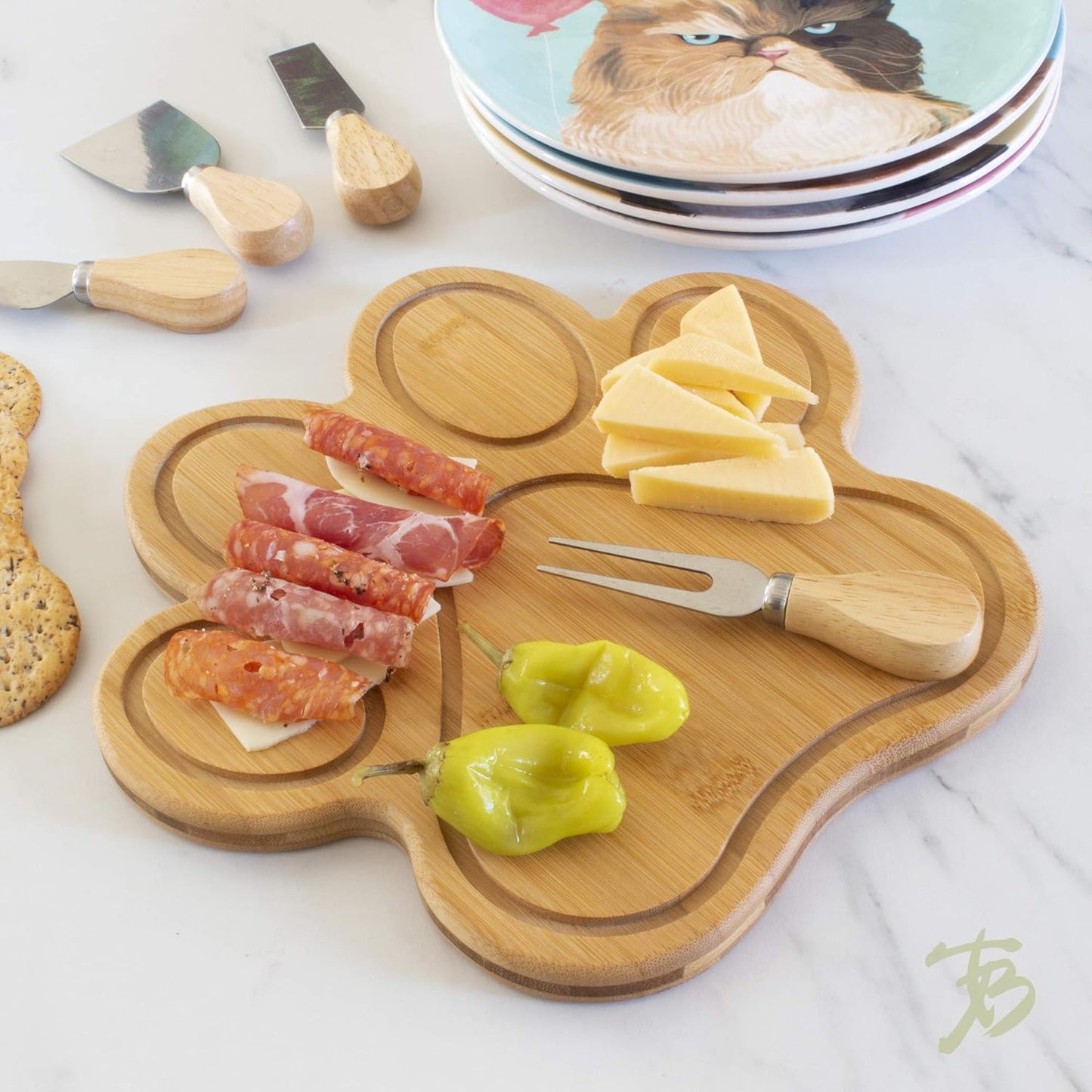 Totally Bamboo Dog Paw Shaped Bamboo Cutting Board for Dog Lovers – Charcuterie and Serving Board with Juice Grooves, 11 x 10 Inches