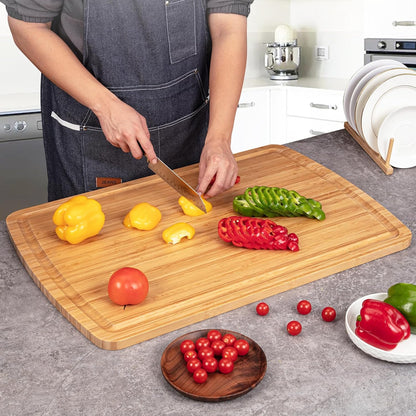 24" Bamboo Cutting Boards for Kitchen, Extra Large Wood Cutting Board with Deep Juice Groove and Handle, Over the Sink Chopping Board, Heavy Duty Butcher Block for Turkey, Meat, Vegetables, BBQ