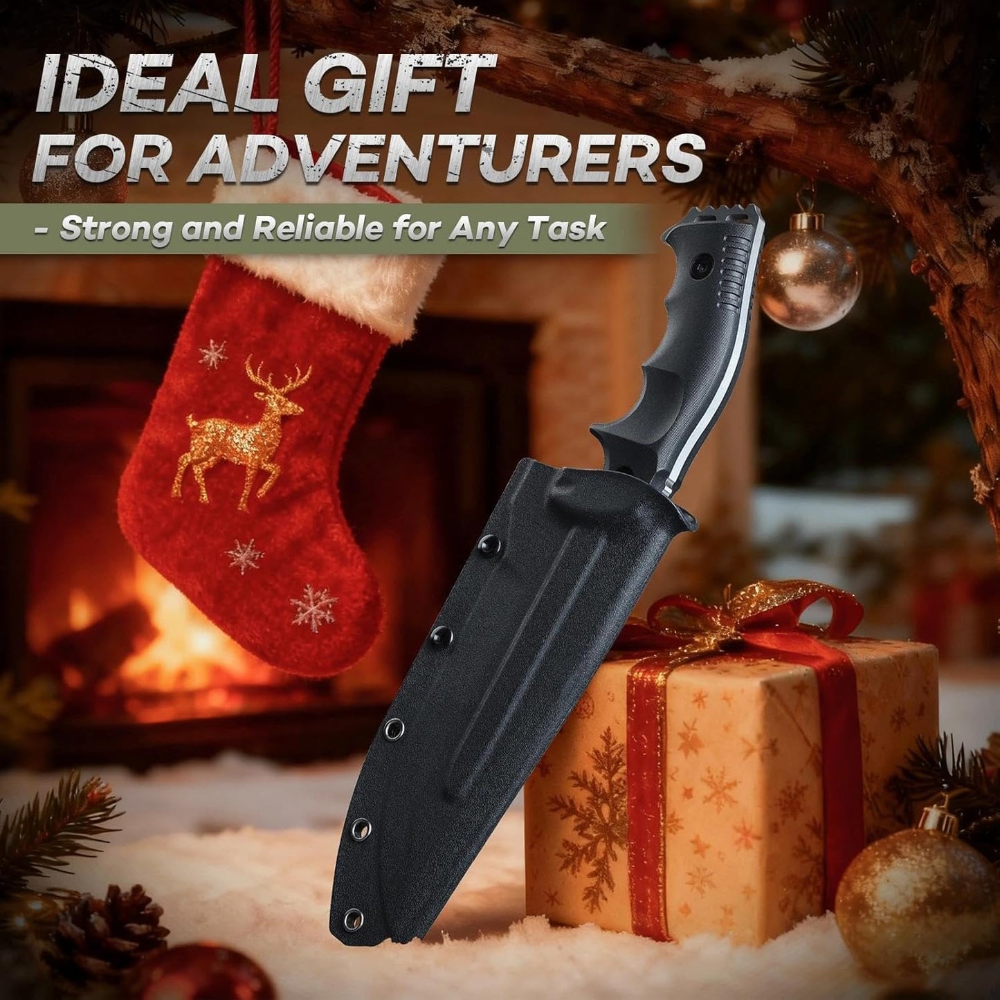 Freelander Fixed Blade Knife with Sheath, Full Tang D2 Steel Survival Knife, Camping Bushcraft Knives with Ergonomic Handle, Outdoor Knives for Men