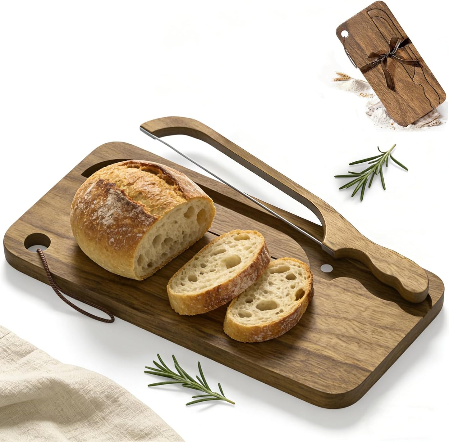 Sourdough Bread Board Set, 16" Bread Bow Knife and Cutting Board with Crumb Tray, Magnetic Storage, Ergonomic Design, Perfect for Bagels, Homemade Bread, Ideal Baking Gift for Women