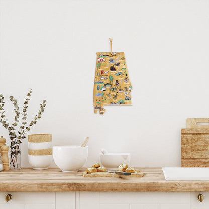 Totally Bamboo Tennessee State Shaped Cutting Board and Charcuterie Serving Platter with Artwork by Fish Kiss, Includes Hang Tie for Wall Display - Colors A