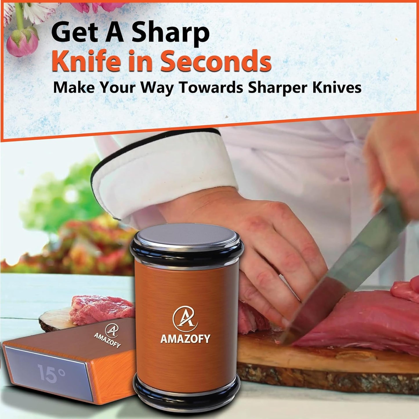 Knife Sharpener Tool, Rolling Knife Sharpener Kit, Knife Sharpening with Diamonds and Ceramic for Steel of Any Hardness, Kitchen Knife Sharpener with Adjustable 15 & 20° Magnetic Angle Base