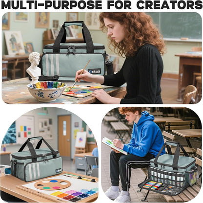 ORKELS Craft Paint and Marker Organizer, Acrylic Paint Storage Bag with Brush and Bottle Holders, Large Marker Carrying Case for Artists (Purple)