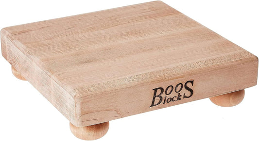 John Boos B Series Square Wooden Maple Cutting Board 12”x12” – 1.5” Thick, 6-lb Non-Reversible Butcher Block with Wood Bun Feet & Edge-Grain