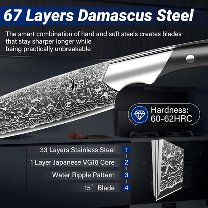 Golden Bird 6 inch Kitchen Utility knife, Japanes VG10 Damascus Steel Chef Knives with Wooden Handle, Small Paring Knife for Fruit and Vegetable, Ideal Gift