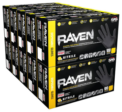 Raven Powder Free Nitrile Disposable Gloves 7 Mil - XL Latex Free, Chemical + Puncture Resistant, Textured Grip, Single Use for Automotive, Industrial, Janitorial, MRO, Food Service 66519
