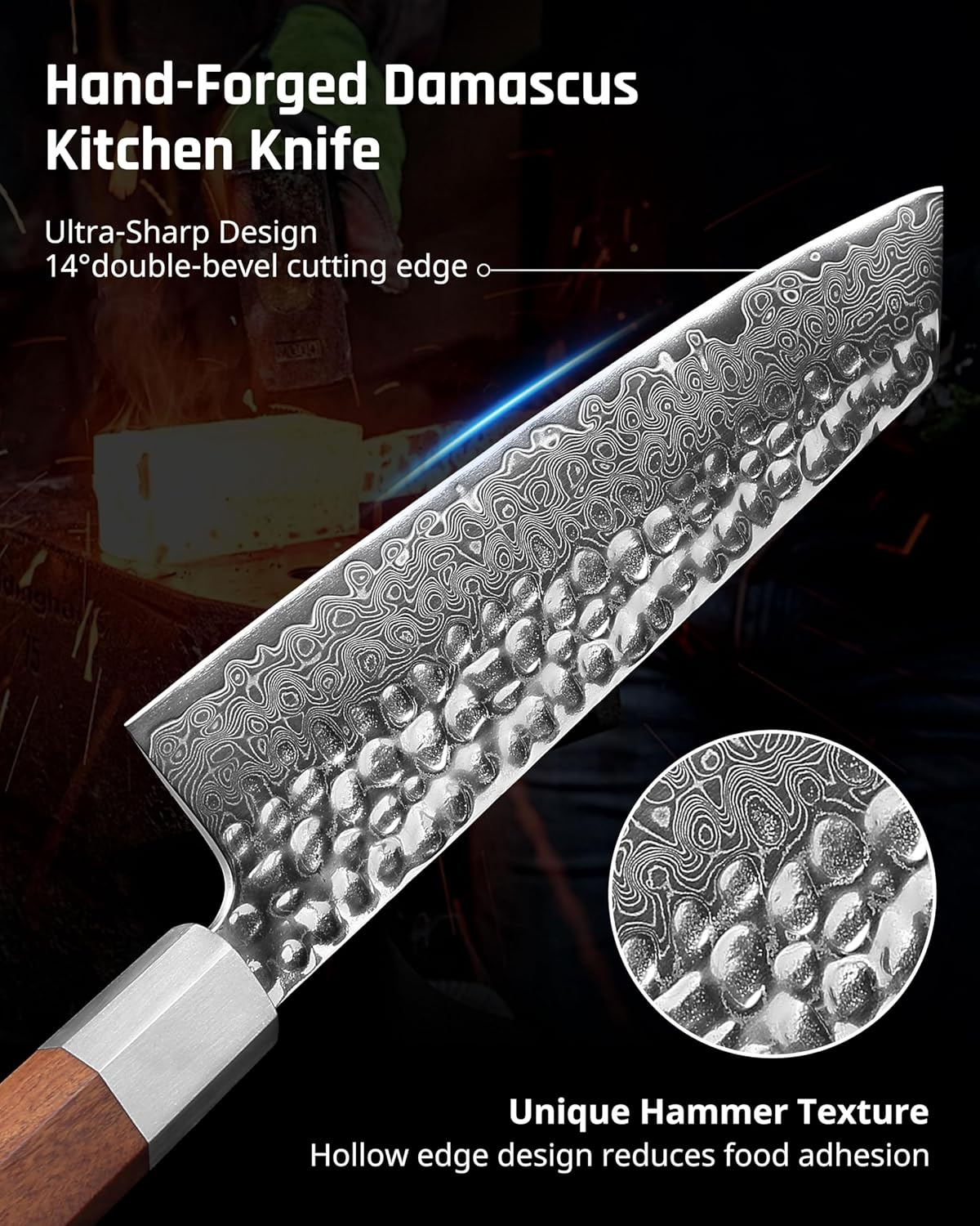 YOTSUBA 3PCS Japanese Damascus Chef Knife Set – Ultra Sharp Hand-Forged High Carbon Steel Blades with 100% Genuine Natural Hardwood Handles, Professional Kitchen Knives for Chopping Meat & Vegetables