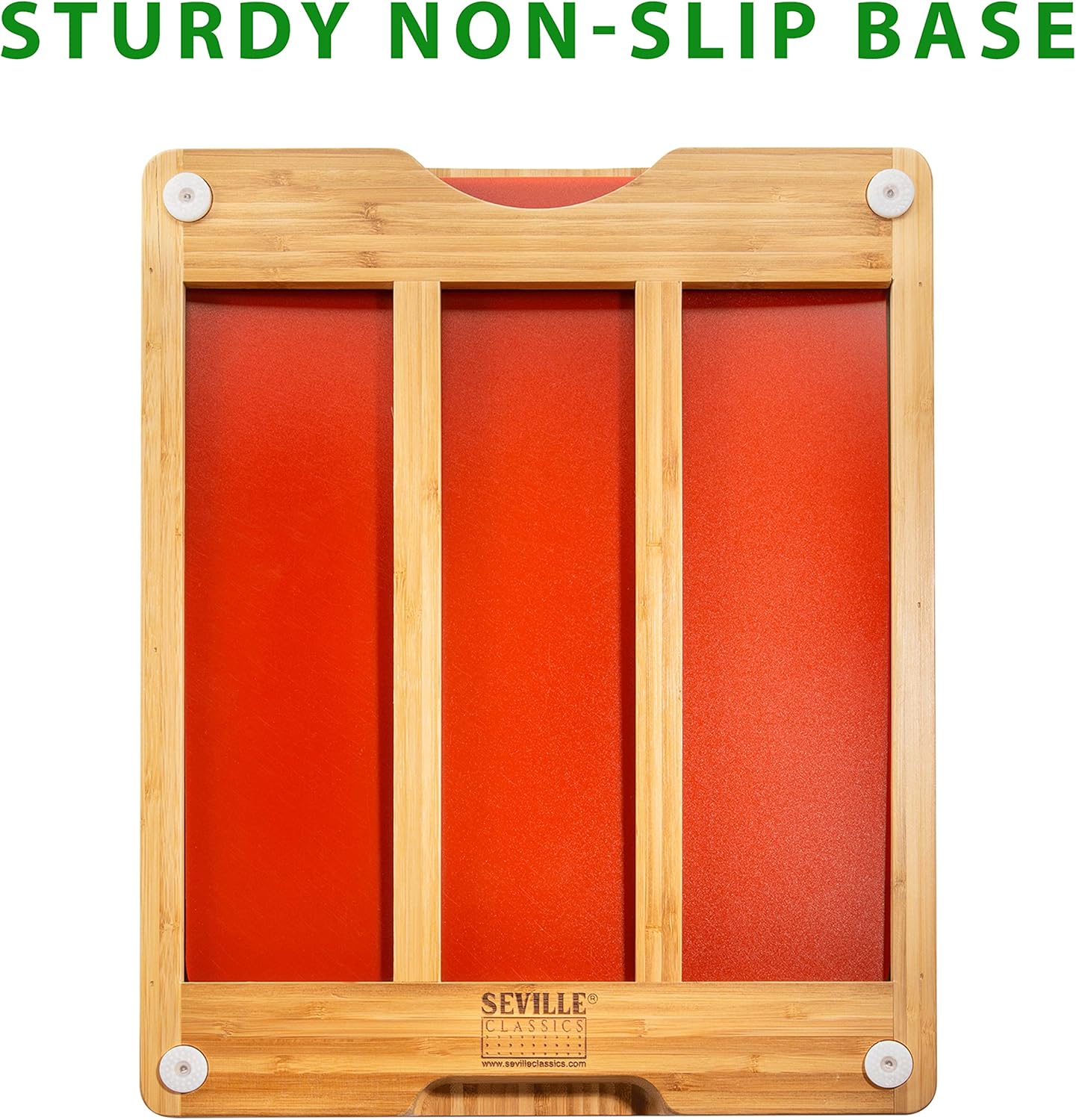 Seville Classics Bamboo Premium Wood Cutting Board Serving Tray w/ 7 Color-Coded BPA-Free Mats, for Chopping Bread, Cheese, Fruits, Vegetables, Meats, Charcuterie (PATENTED), Bamboo (NEW MODEL)