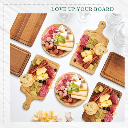 1 Set Bridal Baby Shower Cheese Prizes Wooden Square Board Gift Set Knives Forks Thank You Tags with Box for Guests for Valentines Bridal Baby Shower Housewarming Gifts (Acacia Color)