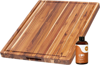 Teakhaus Carving Board with Juice Groove - Medium (M) Teak Wood Cutting Board 18”L x 14”W x 1” Thick - Lightweight, Sustainably Harvested & FSC Certified - Knife Friendly with Beeswax Oil Finish