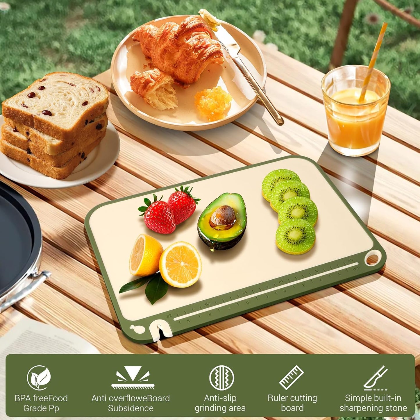 3PCS Plastic Cutting Board Set for Kitchen - Double-Sided with Built-in Juice Trough, Knife Sharpener, Non-Slip Edges, BPA-Free & Dishwasher Safe