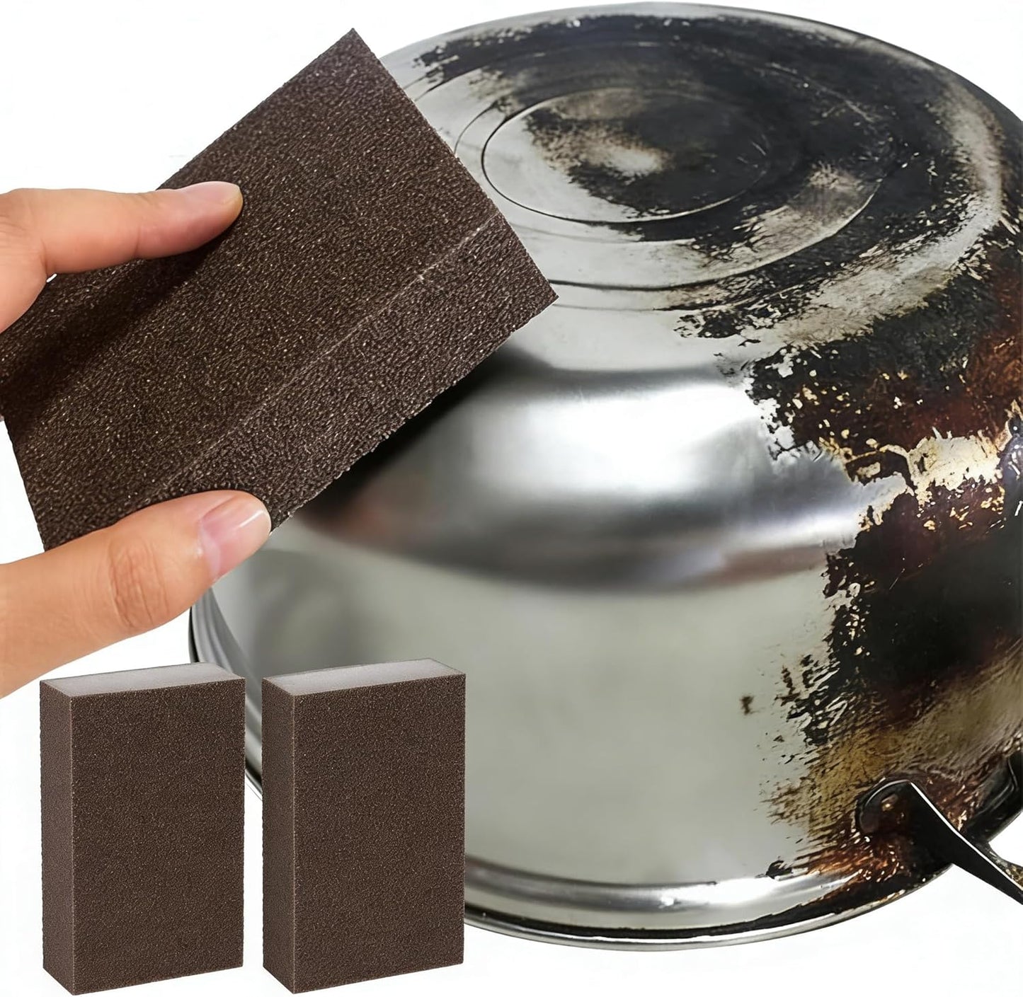 2 pcs Sanding Sponge, Nano Emery Cleaning Pads for Pots Pans and Grill Rust Removal, Multipurpose Scrubber Sponge for Kitchen Sink, Oven, and Bathroom, No Chemical Cleaner Needed