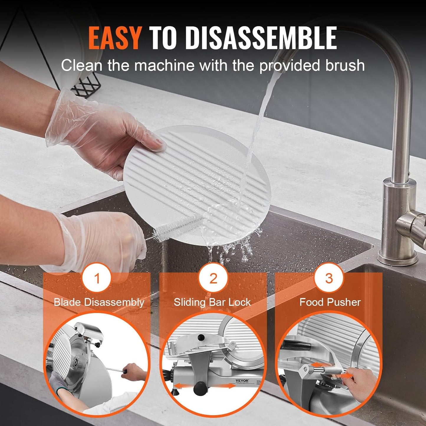 VEVOR Meat Slicer, 7.5 inch 200W Electric Deli Slicer Machine with SUS420 Blade, 0-0.6 inch Adjustable Thickness, ETL Certified Home Food-Slicer for Meat, Ham, Baguett, Steak