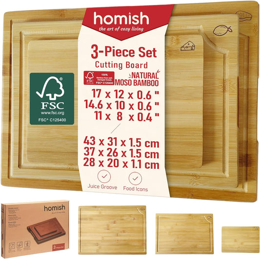 Bamboo Cutting Board for Kitchen - Wood Chopping & Charcuterie Board | Made with Moso Bamboo - Double Sided Pre Oiled (13.2" x 9.8" / 33.5 x 25 cm)