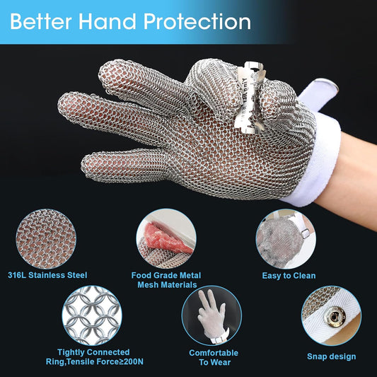 Chainmail Gloves Cut Resistant Glove Food Grade Cut Proof Stainless Steel Metal Mesh Butcher Gloves