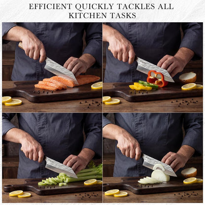 7 Inch Santoku Knife, 9-Layer VG10 High Carbon Steel Multipurpose Japanese Kitchen Knife, Sharp Steak Knife & Brisket Knife with Rosewood Handle for cutting meat for Home & Restaurant