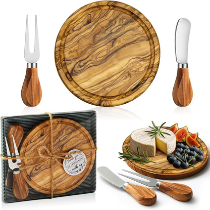 Maxcheck 18 Sets Baby Shower Bridal Game Prizes for Winners Round Cheese Board Set Wood Mini Charcuterie Board with Knives and Forks Thank You Card with Gift Box for Guests Wedding (Bamboo)
