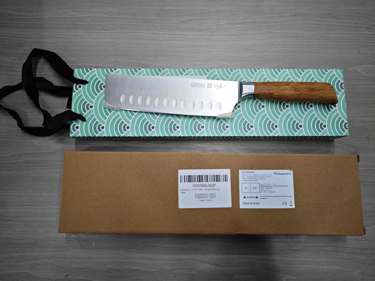 Mitsuharu 7 inch Nakiri Knife, SHOMAN Series Vegetable Knife, Razor Sharp Blade, Ergonomic Olive Wood Handle, German Steel Meat Cleaver, Japanese Chef Knife, Vegetable Kitchen Knife with Case